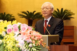 Tổng Bí thư Nguyễn Phú Trọng, Chủ tịch nước nhiệm kỳ 2016-2021 phát biểu nhậm chức Chủ tịch nước. (Ảnh: Trí Dũng/TTXVN)