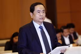 Chủ tịch Ủy ban Trung ương Mặt trận Tổ quốc Việt Nam Trần Thanh Mẫn trình bày báo cáo. (Ảnh: Văn Điệp/TTXVN)