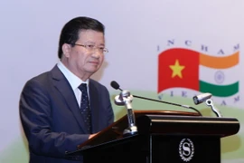 Phó Thủ tướng Trịnh Đình Dũng phát biểu tại Diễn đàn doanh nghiệp Việt Nam-Ấn Độ. (Ảnh: Lâm Khánh/TTXVN)
