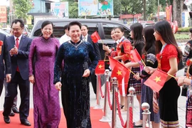 Chủ tịch Quốc hội Nguyễn Thị Kim Ngân dự Đại hội Thi đua yêu nước tỉnh Thái Nguyên lần thứ 5. (Ảnh: Trọng Đức/TTXVN)