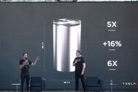 CEO Tesla Elon Musk (phải) và Phó Chủ tịch Telsa Drew Baglino tại sự kiện Battery Day. (Nguồn: The Verge)