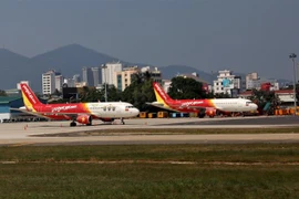 Máy bay của Hãng hàng không Vietjet tại sân bay Đà Nẵng. (Ảnh: Ngọc Hà/TTXVN)