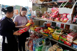 Gia đình chị Hoàng Thị Chuyên, dân tộc Tày ở thị trấn Trùng Khánh, Cao Bằng vay vốn chương trình hộ sản xuất kinh doanh đầu tư mở cửa hàng buôn bán tạp hóa, chăn nuôi gia súc, gia đình có việc làm, tăng thu nhập. (Ảnh: Trần Việt/TTXVN)