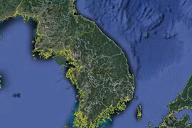 Hình ảnh vệ tinh chụp toàn cảnh bán đảo Triều Tiên. (Nguồn: Google Maps)