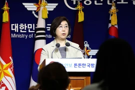 Phát ngôn viên Bộ Quốc phòng Hàn Quốc Choi Hyun-soo tại cuộc họp báo ở Seoul ngày 25/7/2019. (Nguồn: Yonhap/TTXVN)