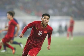 Hà Đức Chinh ghi bàn cho U22 Việt Nam. (Ảnh: Trọng Đạt/TTXVN)