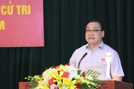 Bí thư Thành ủy, Trưởng đoàn đại biểu Quốc hội thành phố Hà Nội Hoàng Trung Hải phát biểu. (Ảnh: Văn Điệp/TTXVN)