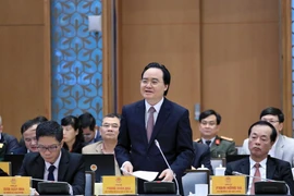 Bộ trưởng Bộ Giáo dục và Đào tạo Phùng Xuân Nhạ phát biểu. (Ảnh: Thống Nhất/TTXVN) 