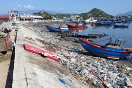 Tràn ngập rác thải tại khu vực bờ kè Đầm Nại, huyện Ninh Hải. (Ảnh: Nguyễn Thành/TTXVN)