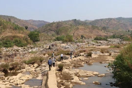 Sông Đăk Snghé bị 2 thủy điện cùng nhau “bức tử” trở thành dòng sông 'chết'. (Ảnh: Cao Nguyên/TTXVN)