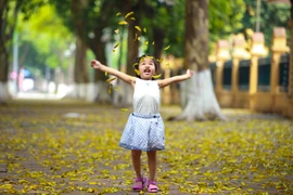 Những đứa trẻ hạnh phúc vui chơi dưới phố cây "di sản". (Ảnh: Minh Sơn/Vietnam+)