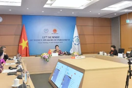 Chủ tịch Quốc hội Nguyễn Thị Kim Ngân tại Hội nghị trực tuyến các Nữ Chủ tịch Quốc hội thế giới lần thứ 13 hồi tháng 8/2020. (Ảnh: TTXVN)