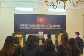 Nhân viên ĐSQ cùng các cơ quan đại diện Việt Nam tại Ai Cập thắp hương tưởng nhớ nguyên Tổng Bí thư Lê Khả Phiêu. (Ảnh: Anh Tuấn/TTXVN)