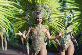 Vũ công tham gia diễu hành tại Lễ hội hóa trang Carnaval ở thành phố Nice. (Ảnh: THX/ TTXVN)