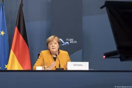 Thủ tướng Angela Merkel phát biểu tại hội nghị G20. (Ảnh: DW)
