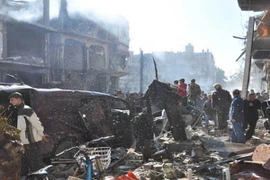 Hiện trường vụ đánh bom. (Nguồn: SANA)