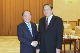 Chủ tịch Quốc hội Nguyễn Sinh Hùng hội kiến ông Du Chính Thanh. (Ảnh: Nhan Sáng/TTXVN)