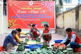 Gói bánh chưng tặng các bệnh nhân nghèo và đình có hoàn cảnh khó khăn. (Ảnh: Đinh Tuấn/TTXVN)