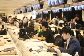 Khoảng 3.000 phóng viên các nước và vùng lãnh thổ trên thế giới đã đến Singapore để tác nghiệp và đưa tin về sự kiện lịch sử này. (Ảnh: Xuân Vịnh/Vietnam+)