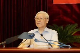 Tổng Bí thư Nguyễn Phú Trọng, Trưởng Ban Chỉ đạo Trung ương về phòng, chống tham nhũng phát biểu kết luận Hội nghị. (Ảnh : Trí Dũng/TTXVN)