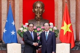 Chủ tịch nước Trần Đại Quang tiếp Ngài Wesley W. Simina, Chủ tịch Quốc hội Liên bang Micronesia đang thăm chính thức Việt Nam. (Ảnh: Lâm Khánh/TTXVN)