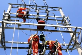 Điện lực Quảng Ninh đang nỗ lực khắc phục sự cố sét đánh làm hỏng đường dây 22KV khiến đảo Cô Tô mất điện toàn bộ. (Ảnh: Văn Đức/TTXVN)