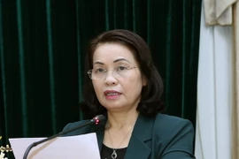 Phó Chủ tịch Ủy ban Trung ương Mặt trận Tổ quốc Việt Nam Bùi Thị Thanh phát biểu tại buổi họp báo. (Ảnh: Nguyễn Dân/TTXVN)