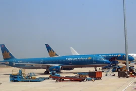 Máy bay của Vietnam Airlines tại sân bay quốc tế Tân Sơn Nhất (Thành phố Hồ Chí Minh). (Ảnh: Huy Hùng/TTXVN)