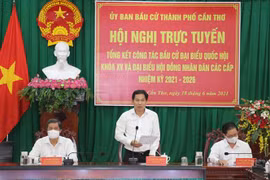 Ông Lê Quang Mạnh, Ủy viên Trung ương Đảng, Bí thư Thành ủy, Trưởng ban chỉ đạo Bầu cử thành phố Cần Thơ, phát biểu chỉ đạo tại Hội nghị. (Ảnh: Ngọc Thiện/TTXVN)