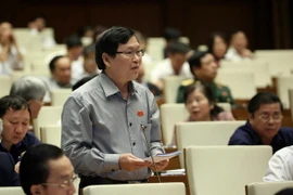 Đại biểu Quốc hội tỉnh Kon Tum Tô Văn Tám chất vấn tại hội trường. (Ảnh: Phương Hoa/TTXVN)