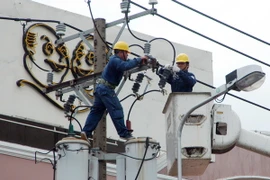 Công nhân Điện lực Thành phố Hồ Chí Minh sửa chữa dường dây hạ thế. (Ảnh: Thanh Phàn​/TTXVN)
