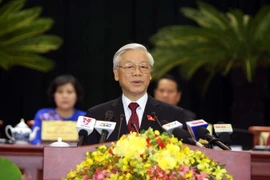 Tổng Bí thư Nguyễn Phú Trọng phát biểu chỉ đạo Đại hội, sáng 14/10. (Ảnh: Thanh Vũ/TTXVN)