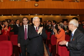 Tổng Bí thư Nguyễn Phú Trọng đến dự và chỉ đạo Đại hội đại biểu Đảng bộ tỉnh Tuyên Quang. (Ảnh: Trí Dũng/TTXVN)