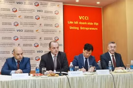 Họp báo Triển lãm công nghiệp Việt​-Nga. (Ảnh: Minh Quyết/TTXVN)