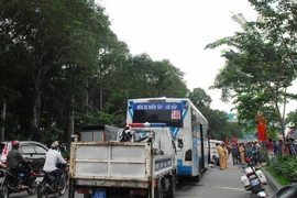 Hiện trường vụ tai nạn giao thông. (Ảnh: Mạnh Linh/TTXVN)