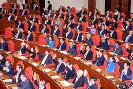 Các đại biểu biểu quyết thông qua chương trình kỳ họp. (Ảnh: Thống Nhất​/TTXVN)