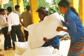 Cấp phát gạo cứu đói giáp hạt. (Ảnh minh họa: Hồ Cầu/TTXVN)