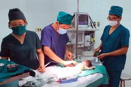 Bé N.B.P.T được điều trị tại Bệnh viện Nhi đồng Đồng Nai. (Ảnh: Lê Xuân/TTXVN)