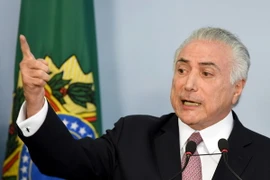 Tổng thống Brazil Michel Temer trong cuộc họp báo ở Brasilia. (Nguồn: EPA/TTXVN)