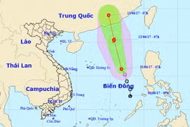 Vị trí và đường đi dự kiến của áp thấp nhiệt đới. (Nguồn: nchmf.gov.vn)