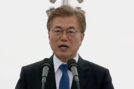 Tổng thống Hàn Quốc Moon Jae-in phát biểu tại một sự kiện ở Gunsan. (Nguồn: YONHAP/TTXVN)