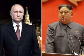Tổng thống Nga Vladimir Putin và nhà lãnh đạo Triều Tiên Kim Jong-un. (Nguồn: news.sky.com)