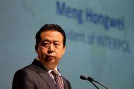 Chủ tịch Tổ chức Cảnh sát hình sự quốc tế (Interpol) Mạnh Hoành Vĩ phát biểu tại Đại hội thế giới Interpol ở Singapore ngày 4/7/2017. (Ảnh: AFP/ TTXVN)