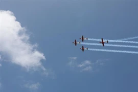 Sự kiện trình diễn máy bay tại Israel với nhiều tiết mục biểu diễn máy bay chiến đấu, máy bay tiếp dầu, máy bay không người lái. (Ảnh: TTXVN)