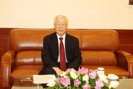Tổng Bí thư Nguyễn Phú Trọng điện đàm với Chủ tịch Đảng Nhân dân Campuchia, Thủ tướng Campuchia Hun Sen. (Ảnh: Trí Dũng/TTXVN)