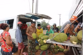 Hoạt động giao thương giữa người dân 2 nước tại xã Khánh Hưng, khu vực gần cửa khẩu phụ Hữu Nghị 1, đồn Bến Phố, huyện Vĩnh Hưng, Long An. (Ảnh: TTXVN phát)