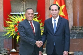 Chủ tịch nước Trần Đại Quang tiếp Bộ trưởng Bộ Quốc phòng Cộng hòa Indonesia Ryamizard Ryacudu đang thăm chính thức Việt Nam. (Ảnh: Nhan Sáng/TTXVN)