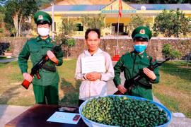 Đối tượng Thào A Sáng cùng tang vật vụ án. (Ảnh: Trịnh Duy Hưng/TTXVN)