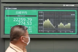 Bảng chỉ số chứng khoán tại một phiên giao dịch ở Tokyo, Nhật Bản. (Ảnh: THX/TTXVN)
