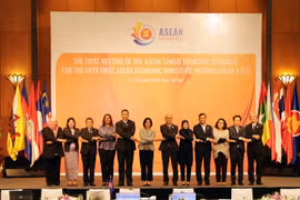 Các Trưởng đoàn tham dự Hội nghị hẹp các Quan chức Kinh tế Cao cấp ASEAN lần thứ nhất năm 2020 (SEOM 1/51). (Ảnh: Trần Việt/TTXVN)
